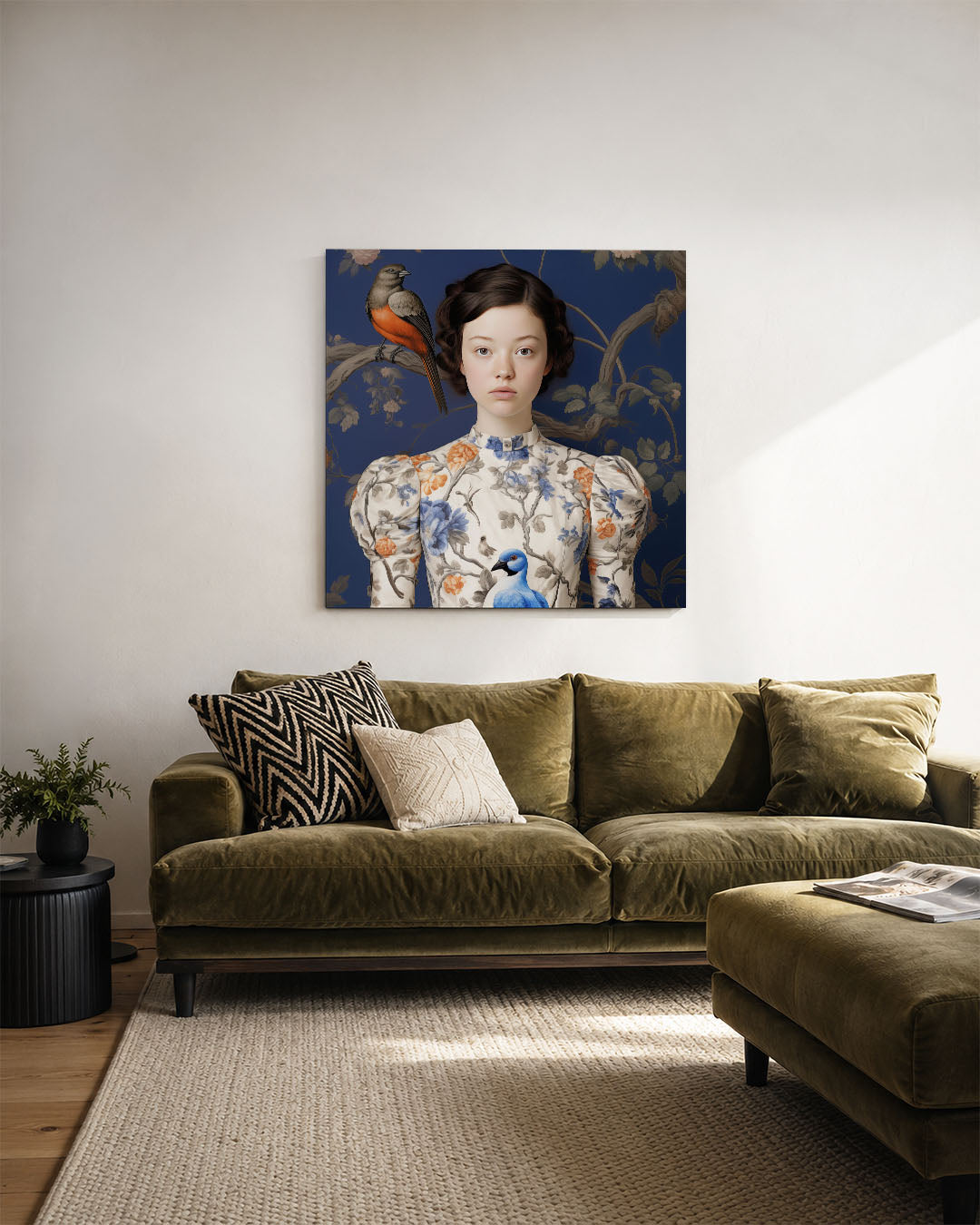 Vogels en bloemen portret Kunstwerk