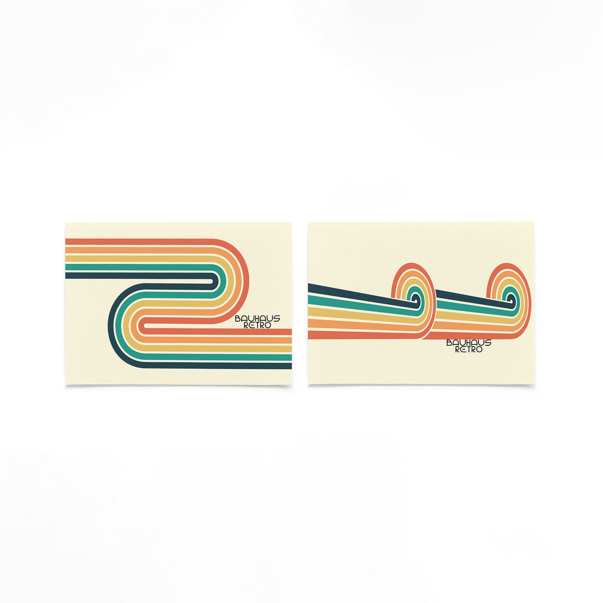 Twee landscape posters met gestreepte retrobochten als vrijstaande productfoto