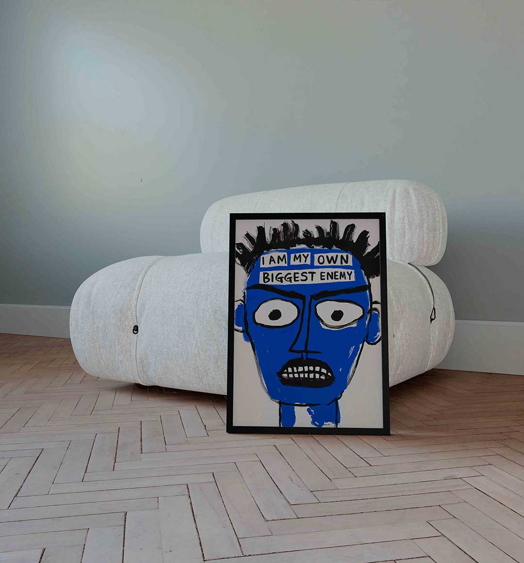 Blauw gezicht met tekst Poster