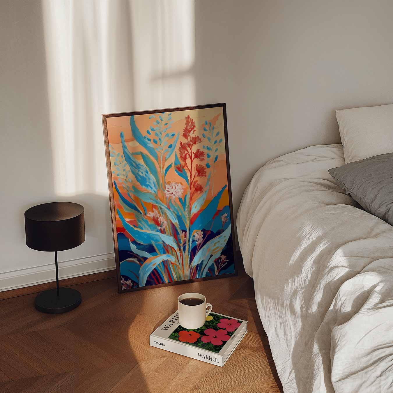 Kleurrijk Bloemenveld in Zonsondergang Poster-WallArtistic