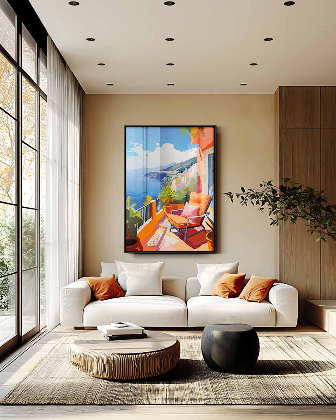 Zonovergoten Balkon aan Zee Kunstwerk-canvas-dibond-plexiglas-wanddecoratie-WallArtistic