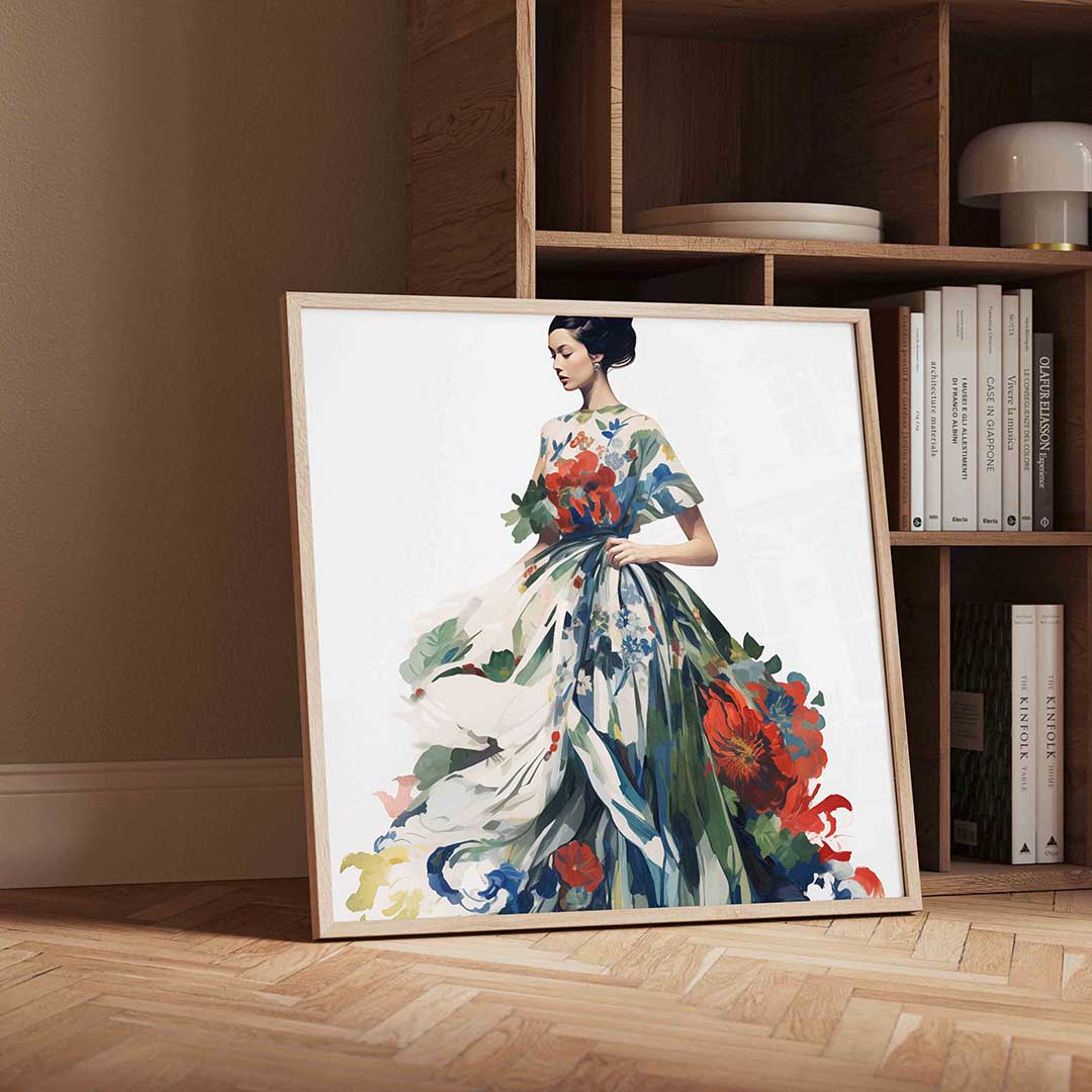 Vrouw met bloemenjurk Poster