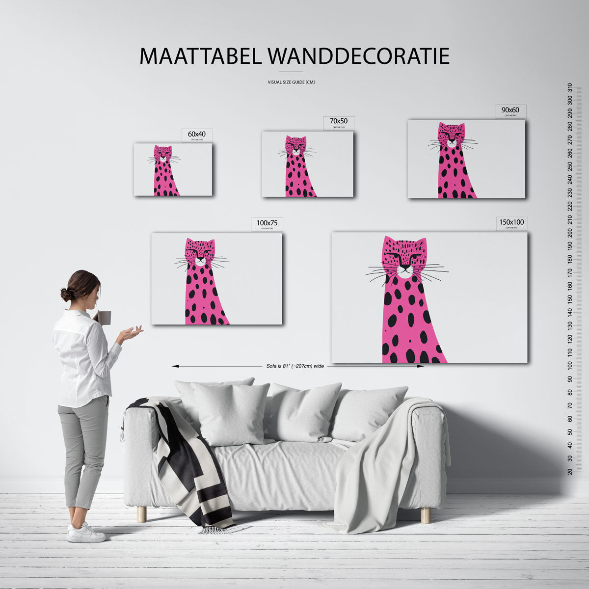 Speelse roze luipaard Kunstwerk