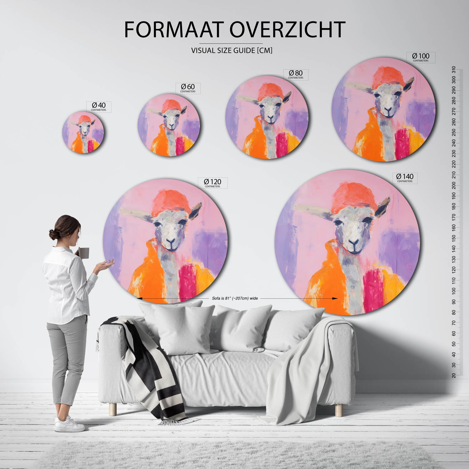 Schaap met oranje hoed Muurcirkel