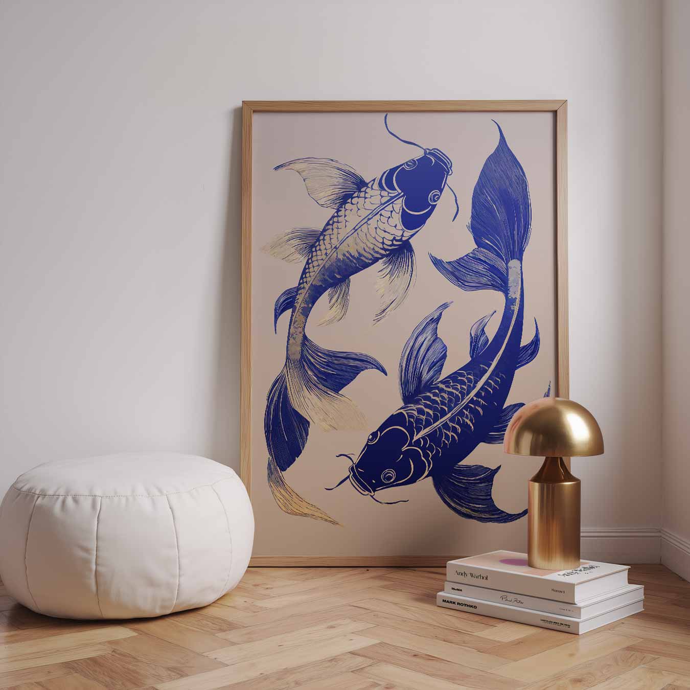 Elegante Blauwe Koi Kunstposter-WallArtistic