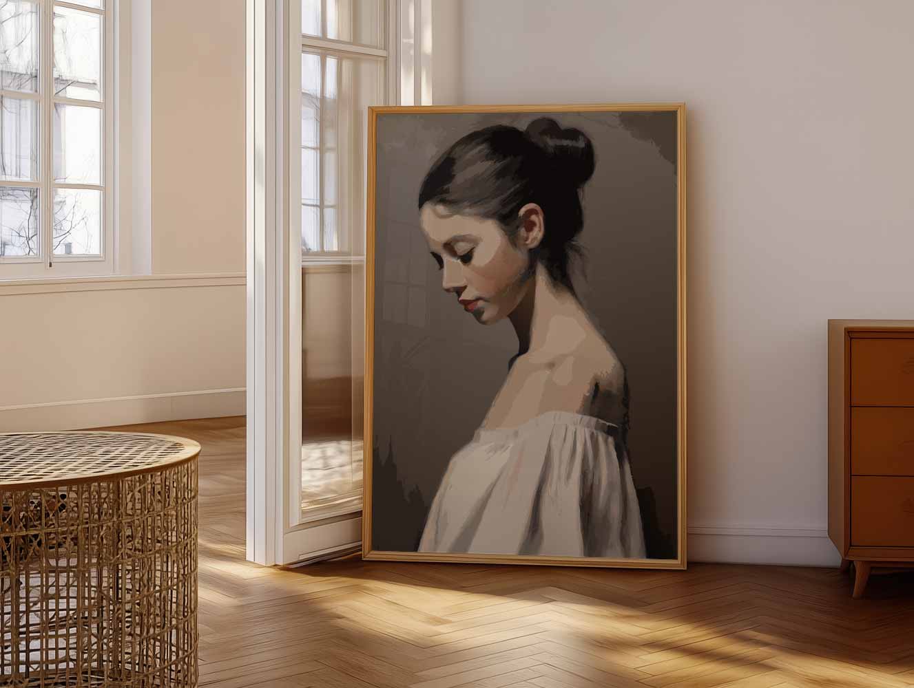 Elegante Portretposter van Vrouw in Bruin Poster-WallArtistic