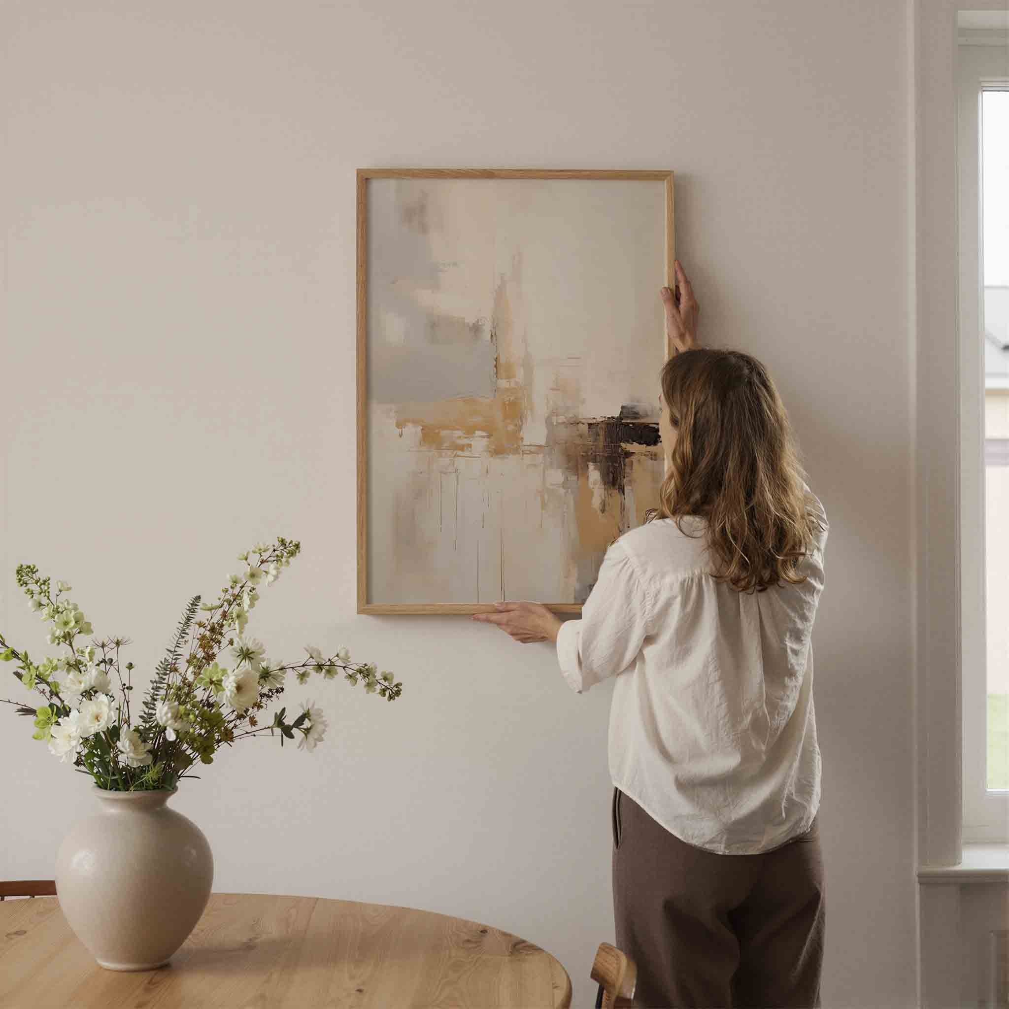Abstracte beige en grijze Poster