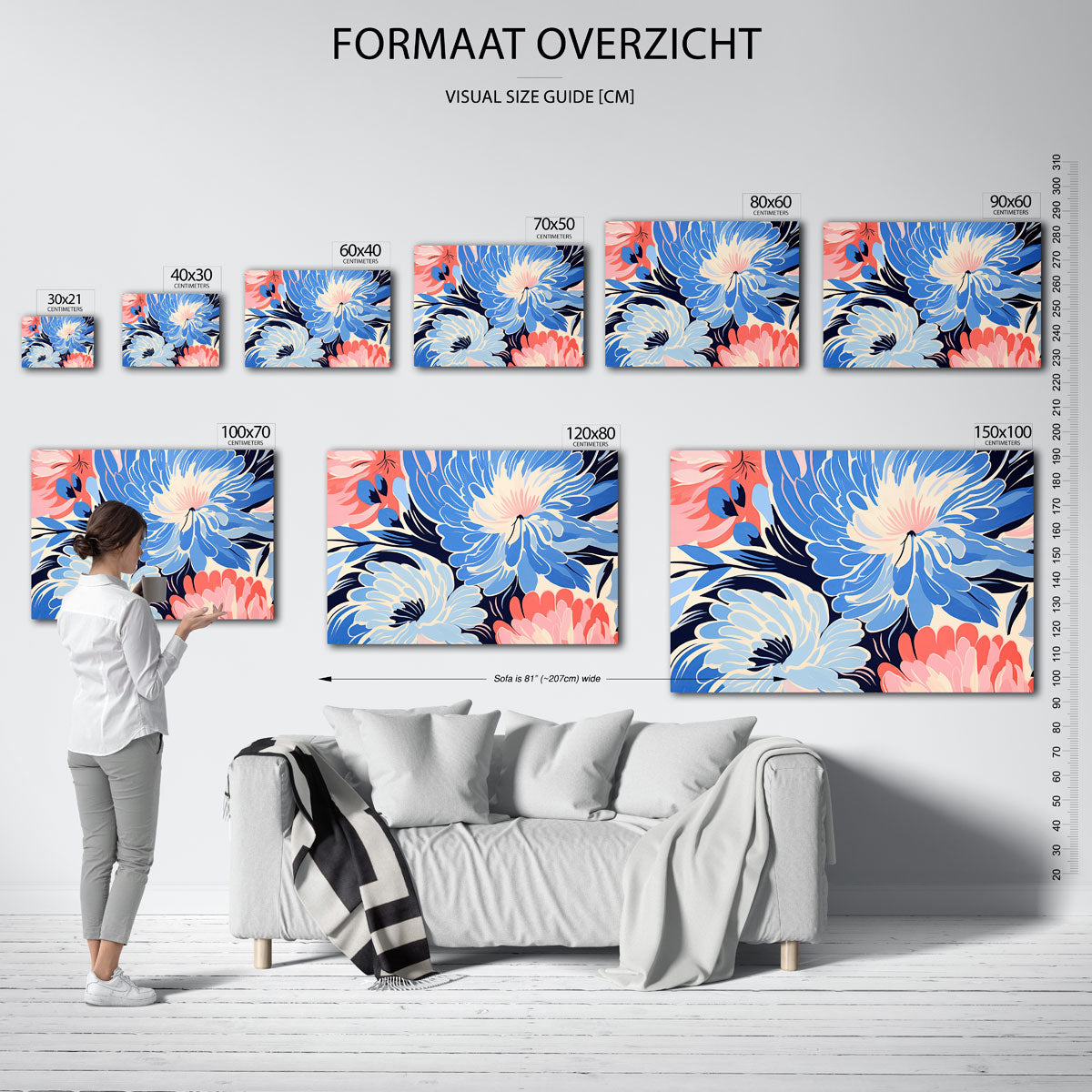 Bloemen in blauw en roze Poster