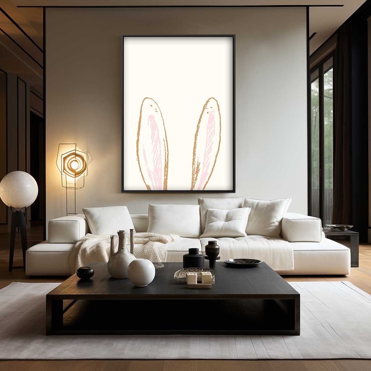 Schattige Konijnenoren Illustratie Kunstwerk-canvas-dibond-plexiglas-wanddecoratie-WallArtistic