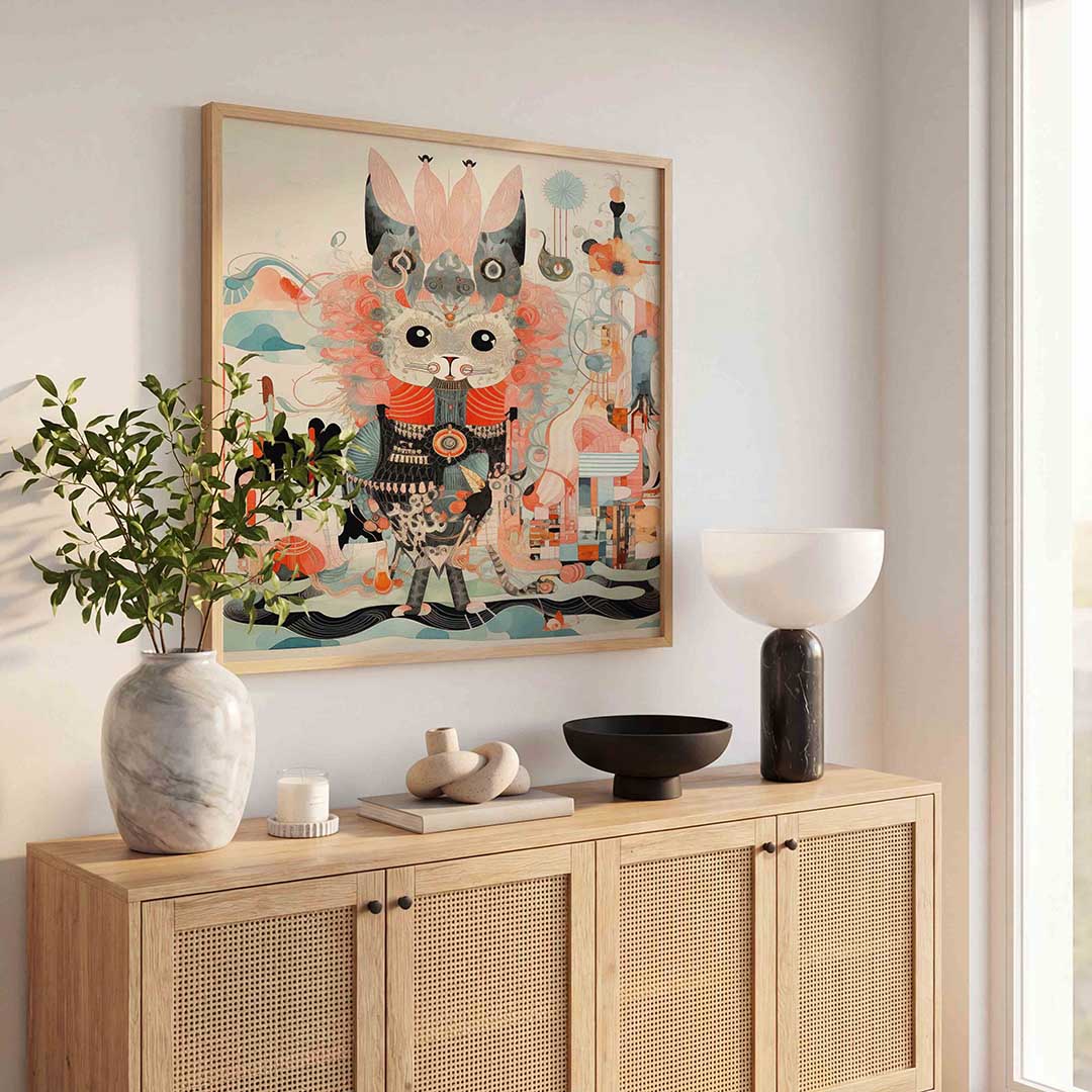 Kat met abstracte vormen Poster
