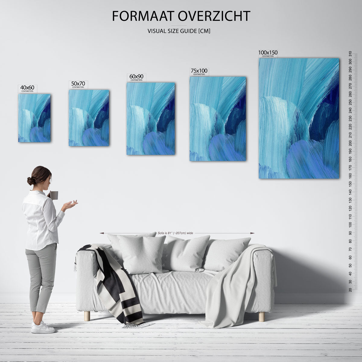 Dynamische blauwe strokes Kunstwerk