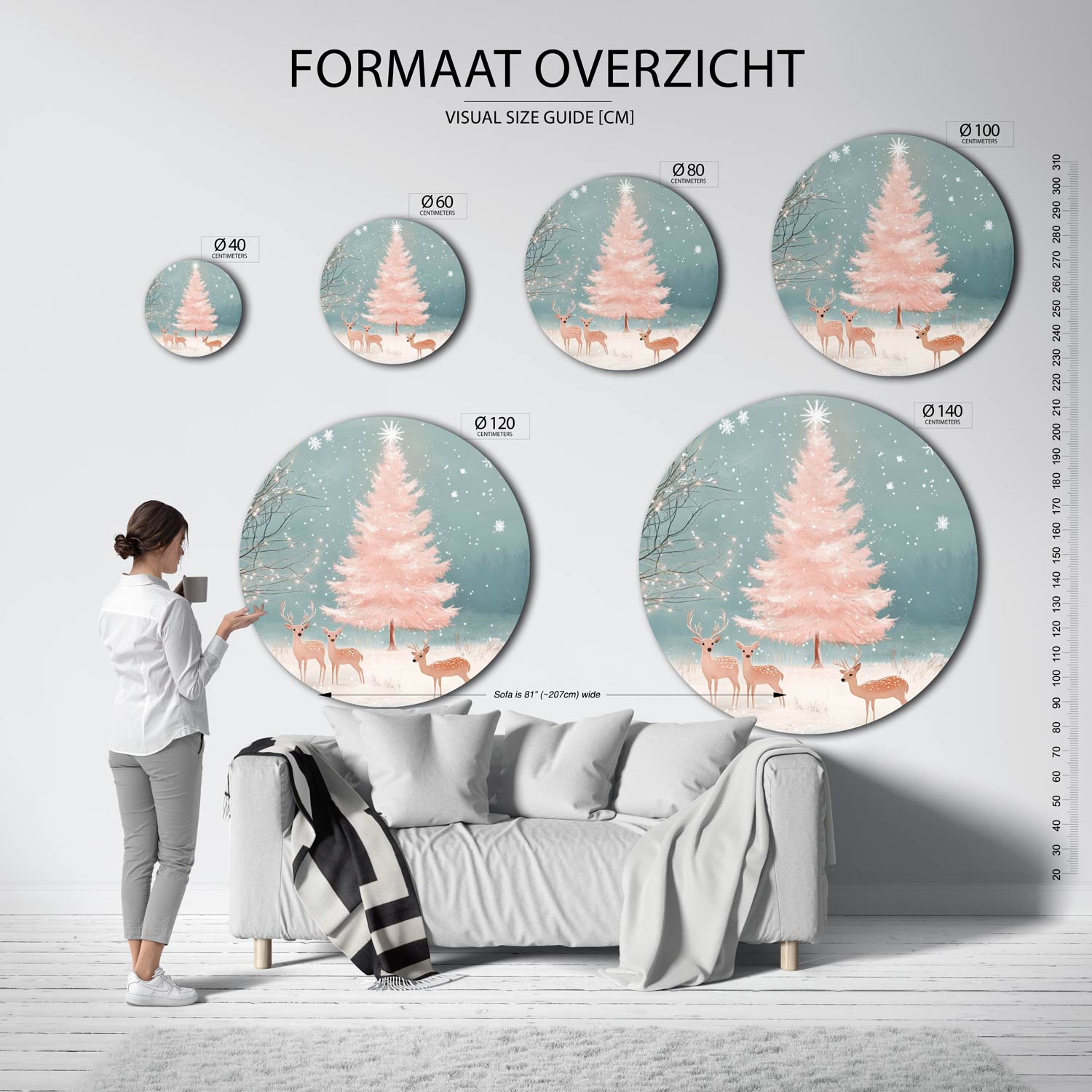 Herten en roze boom Muurcirkel