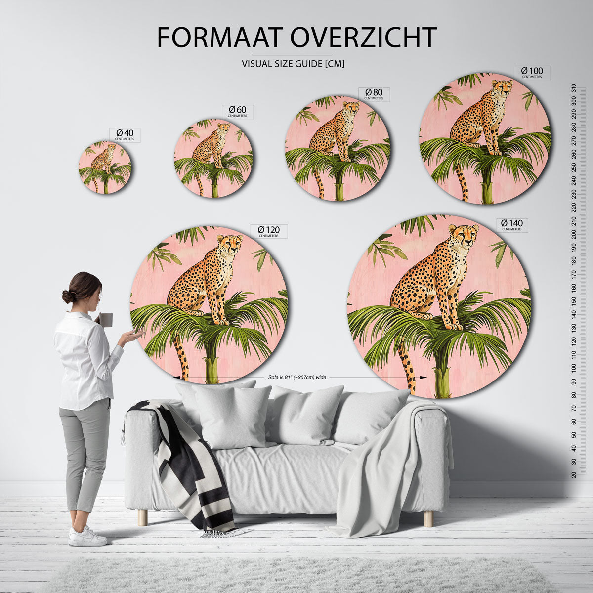 Luipaard op palm Muurcirkel