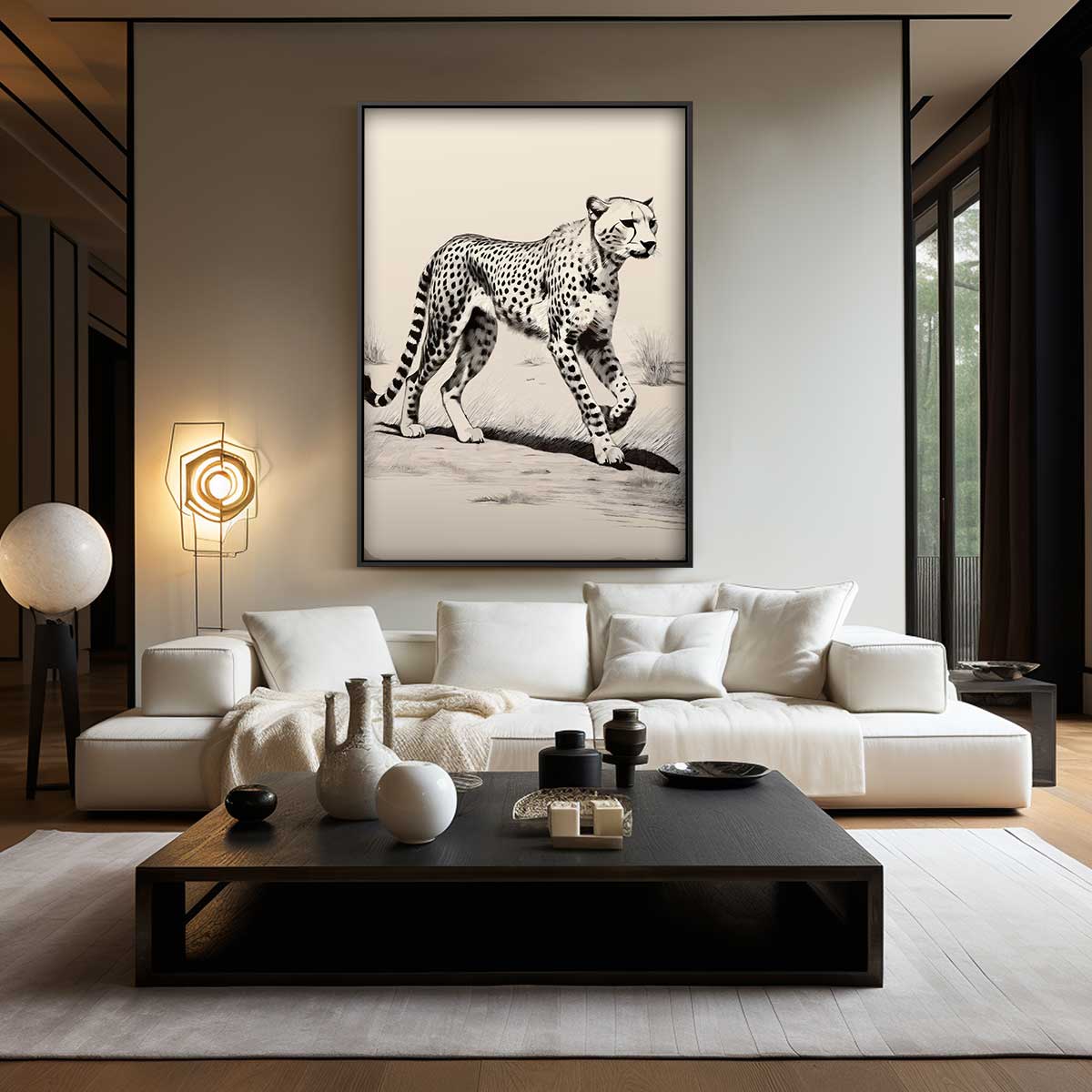 Majestueuze Cheetah op Savanne Kunstwerk-canvas-dibond-plexiglas-wanddecoratie-WallArtistic
