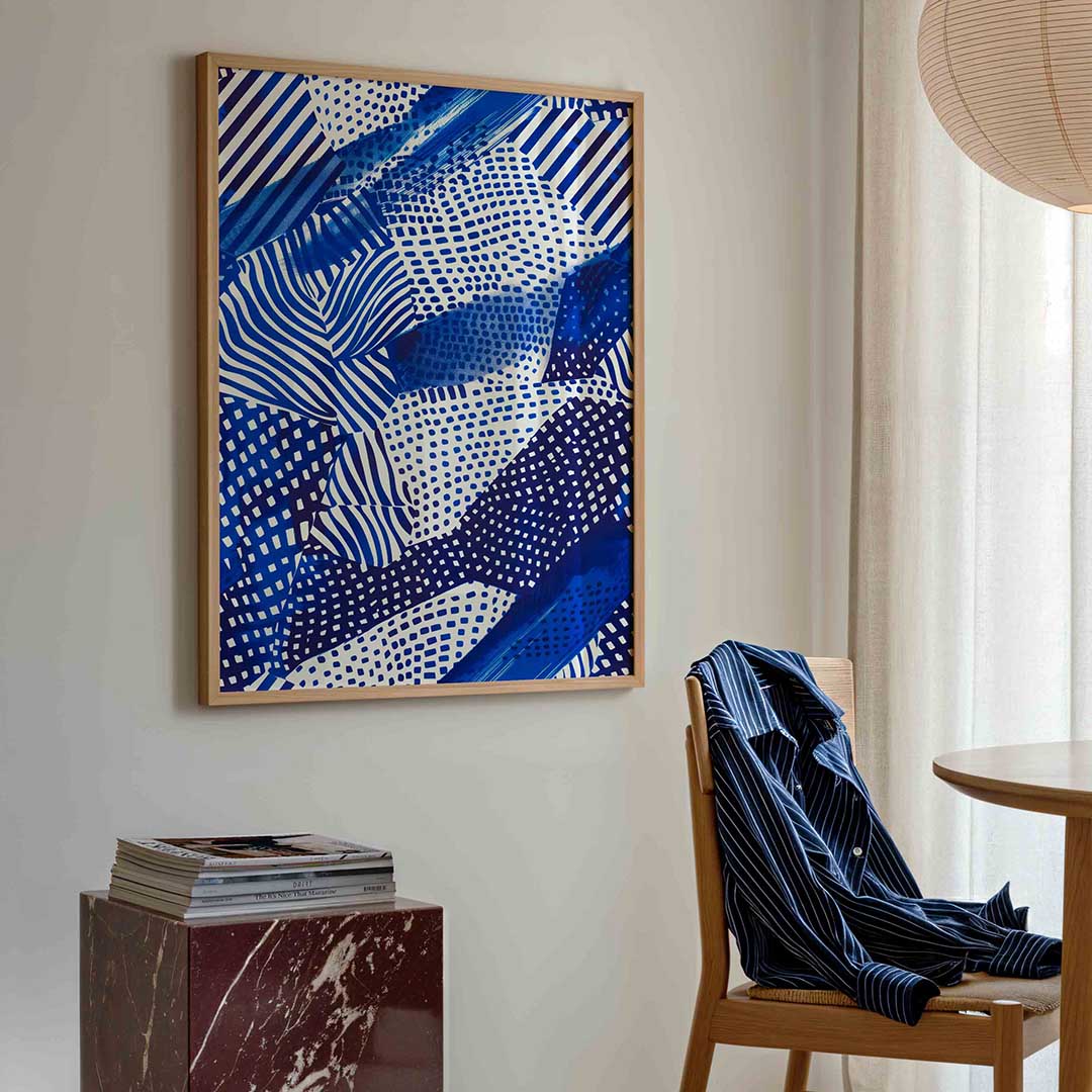 Grafische blauwe patronen Poster