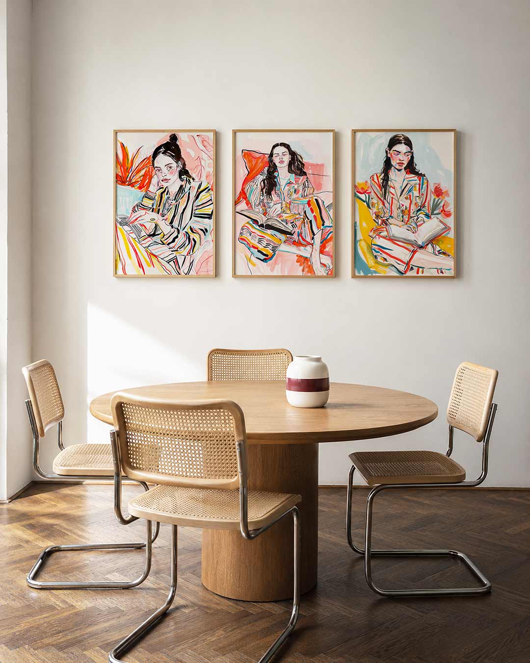 Kleurrijke lijnenportret Posterset