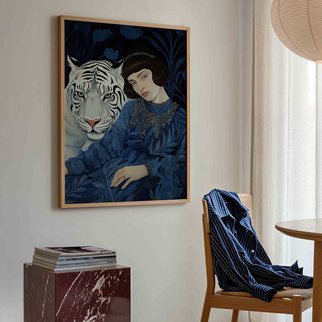 Witte tijger en vrouw Poster