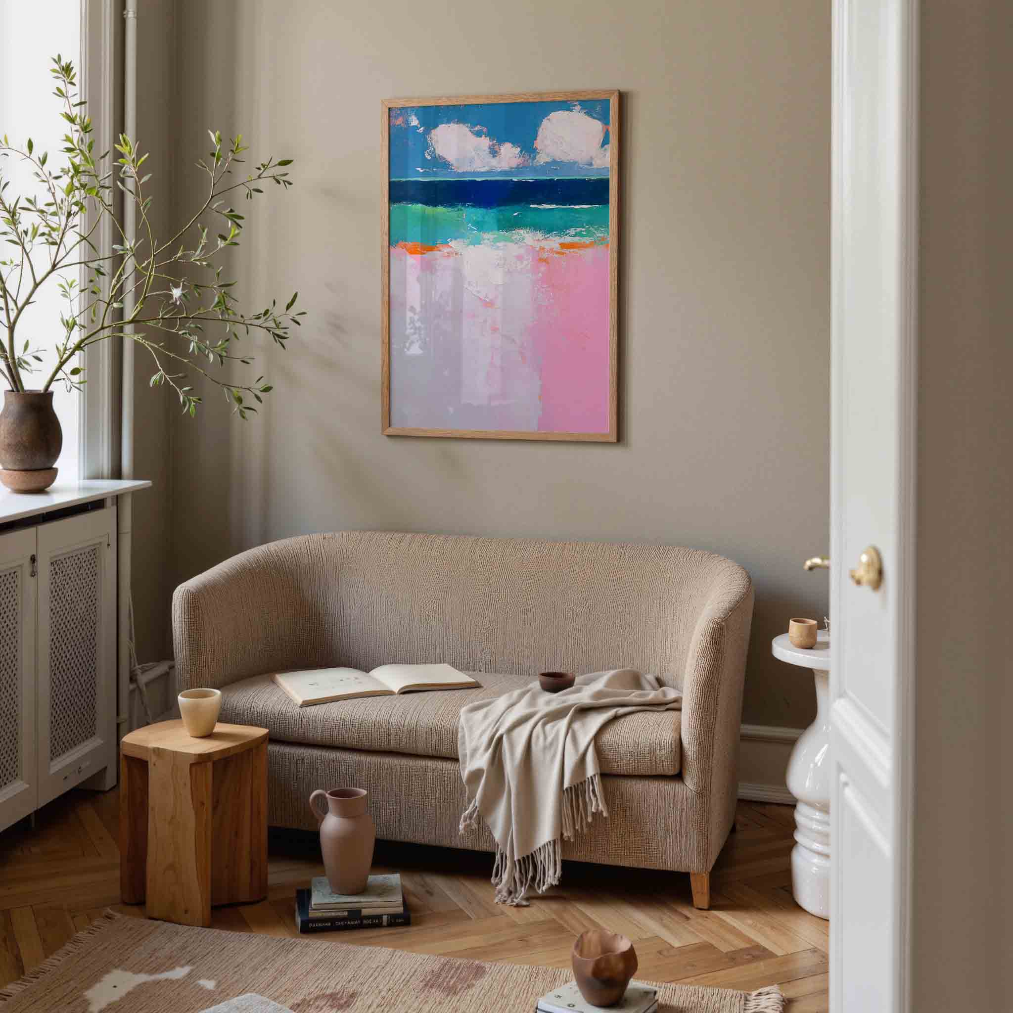 Landschap met roze en blauw Poster