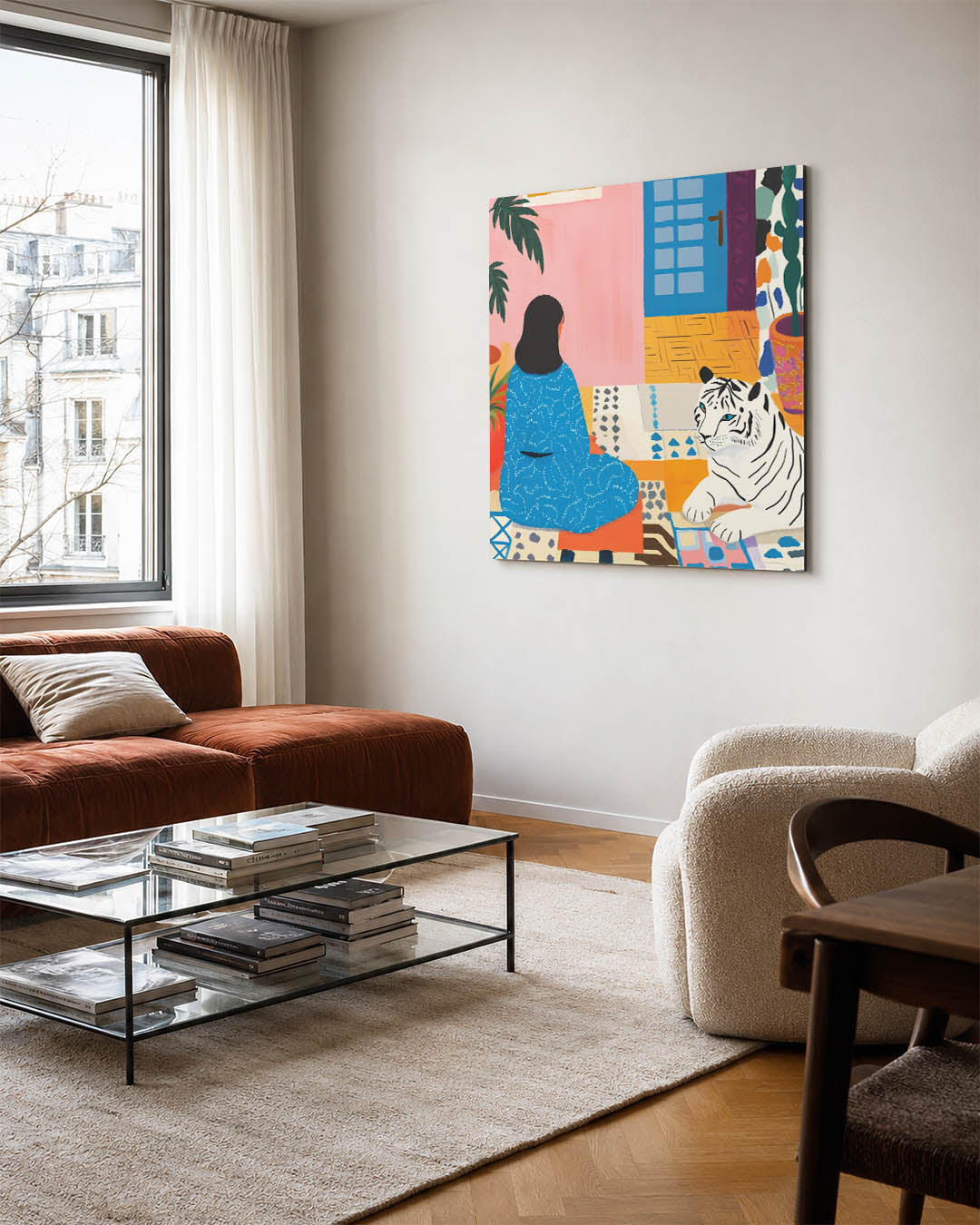 Interieur met tijger Kunstwerk
