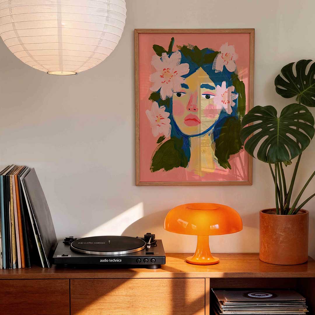 Bloemen en gezicht Poster