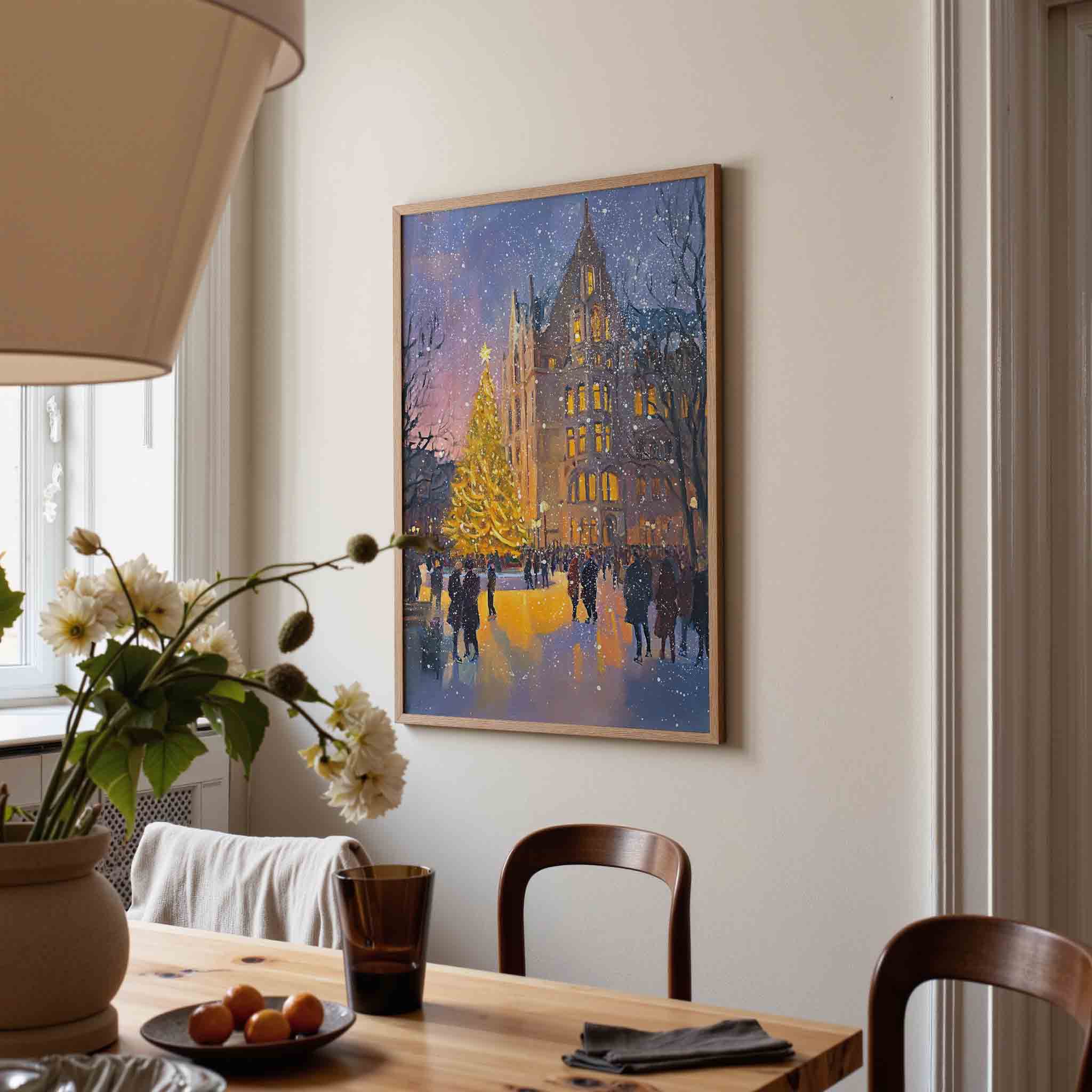 Kerstboom en gebouw Poster