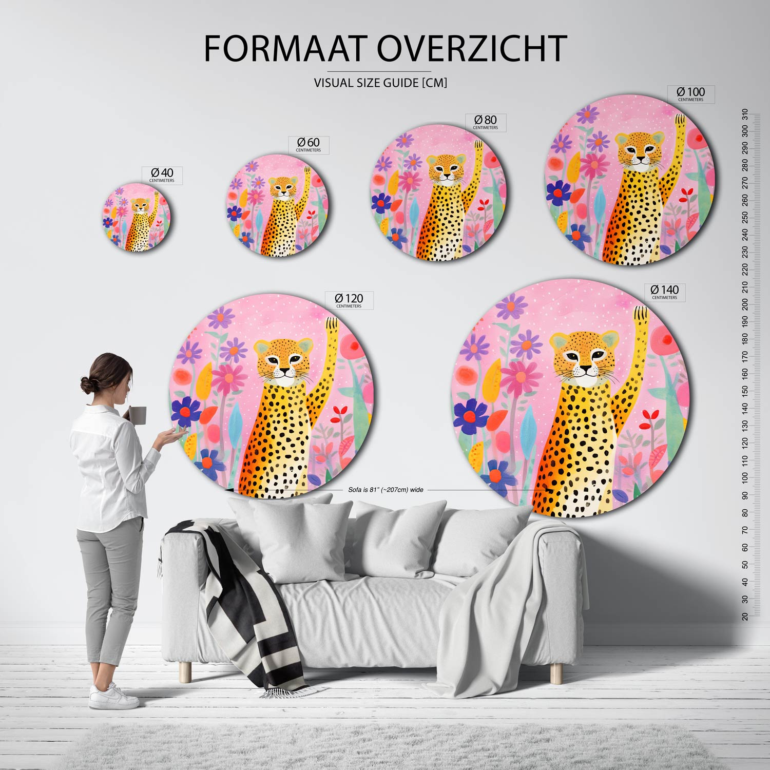 Luipaard en bloemen Muurcirkel