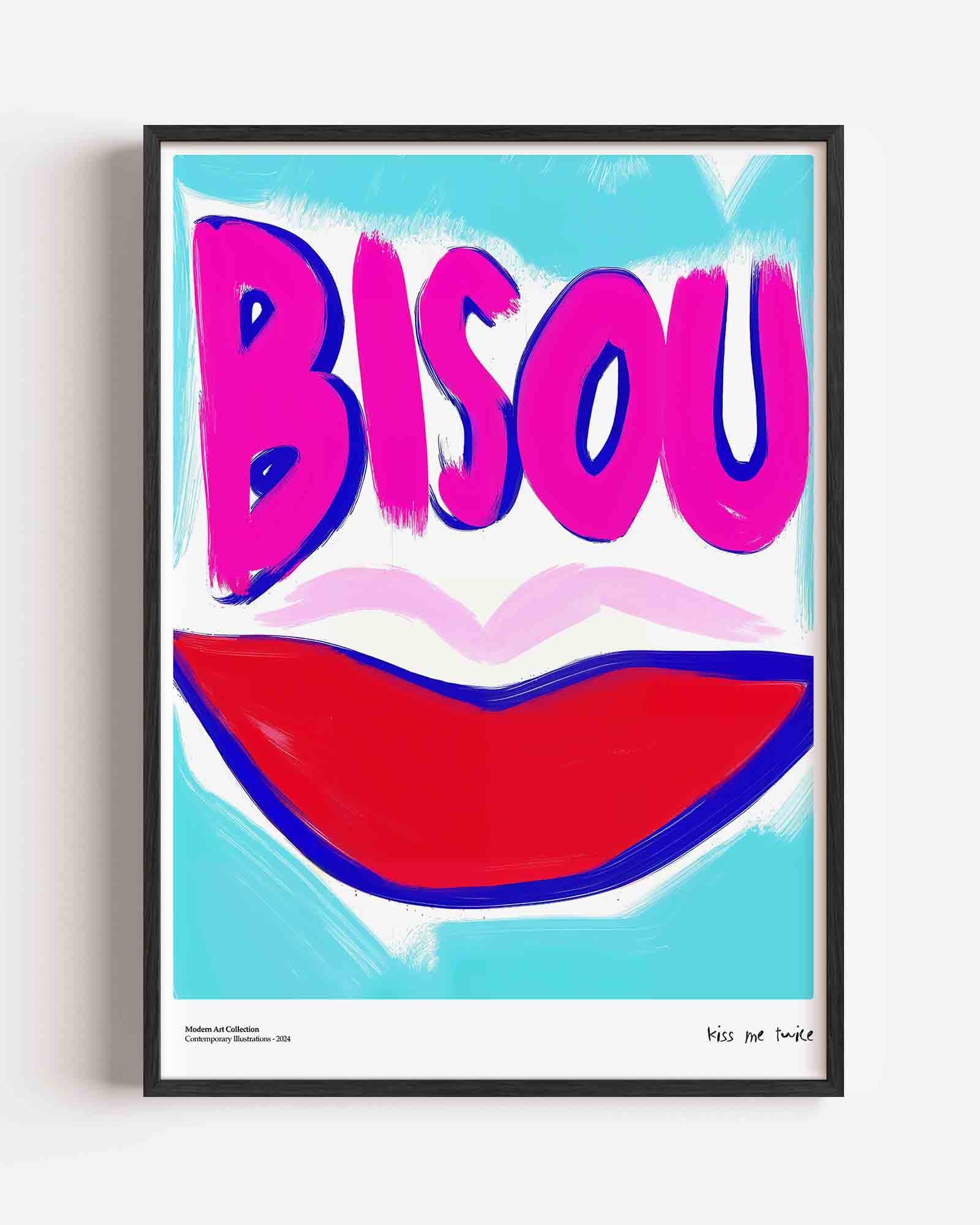 Bisou en rode lippen Poster