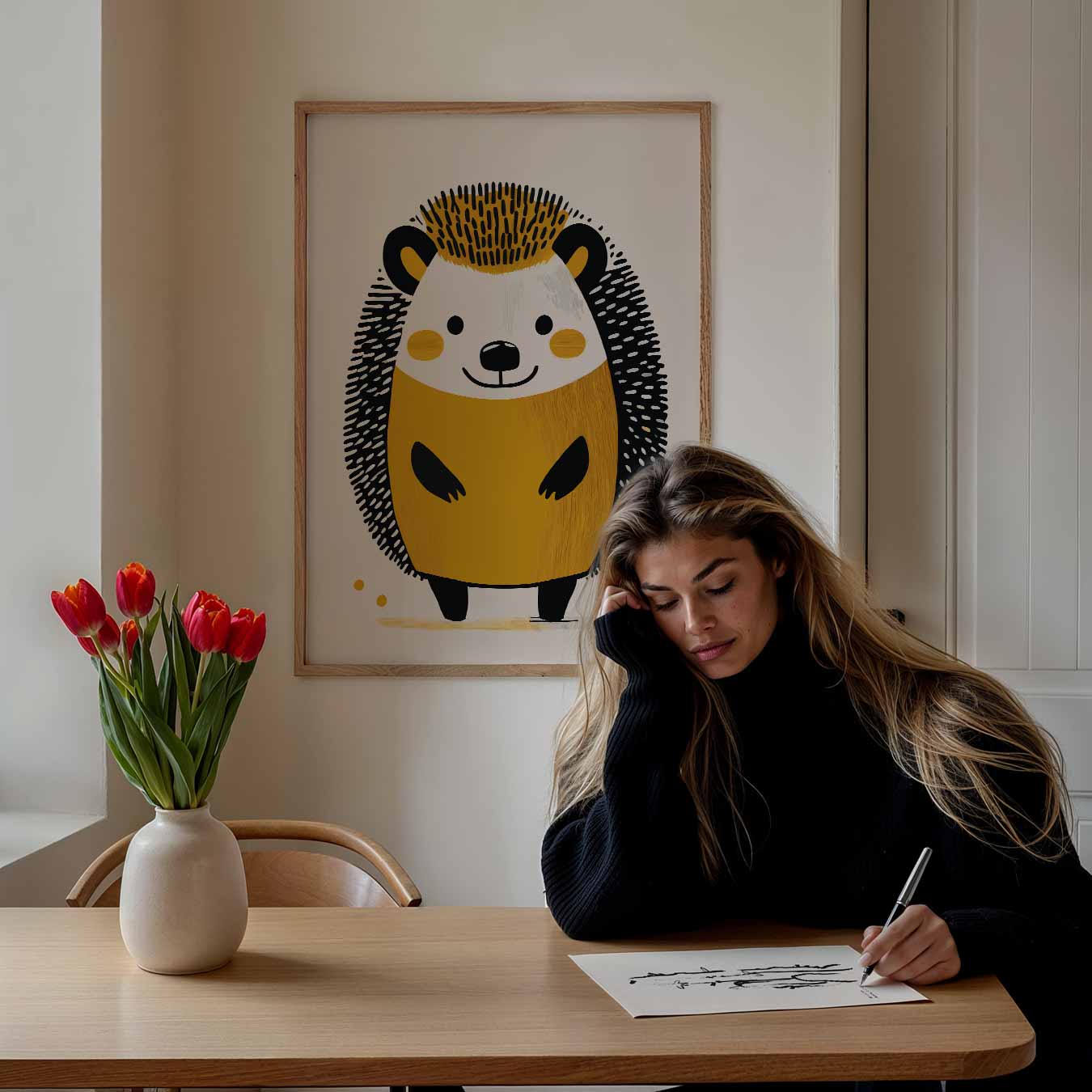 Schattige Egel Illustratie Poster-WallArtistic