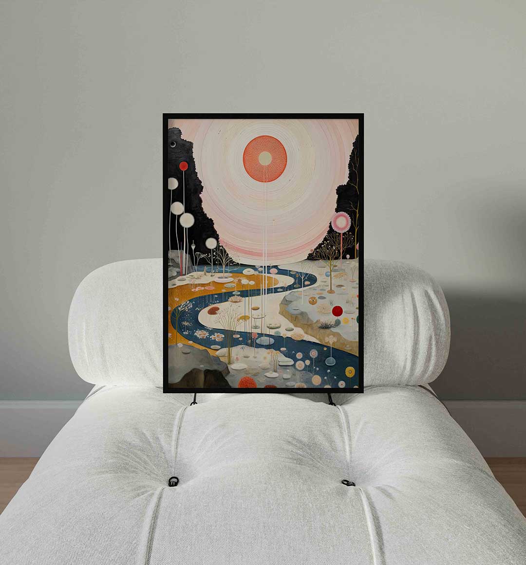 Landschap met zon en rivier Poster