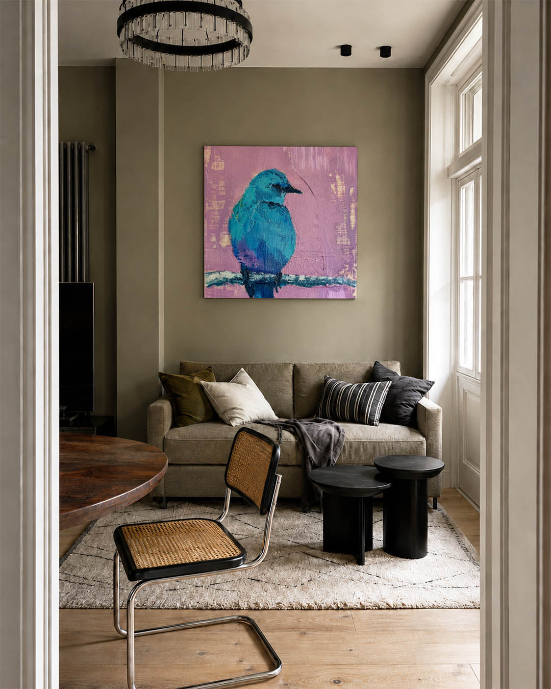 Vogelsilhouet op tak Kunstwerk