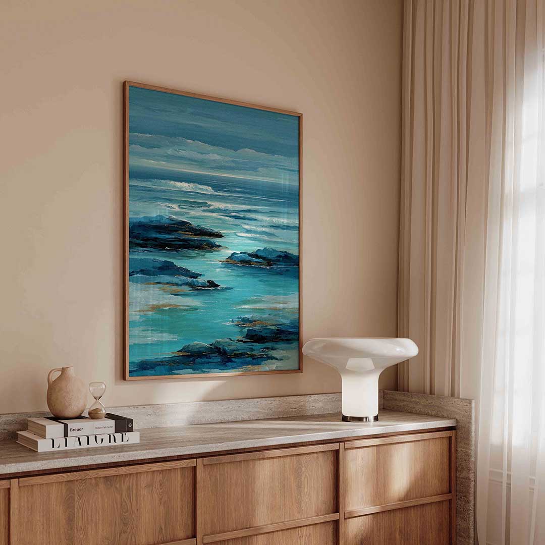 Golven en rotsen Poster