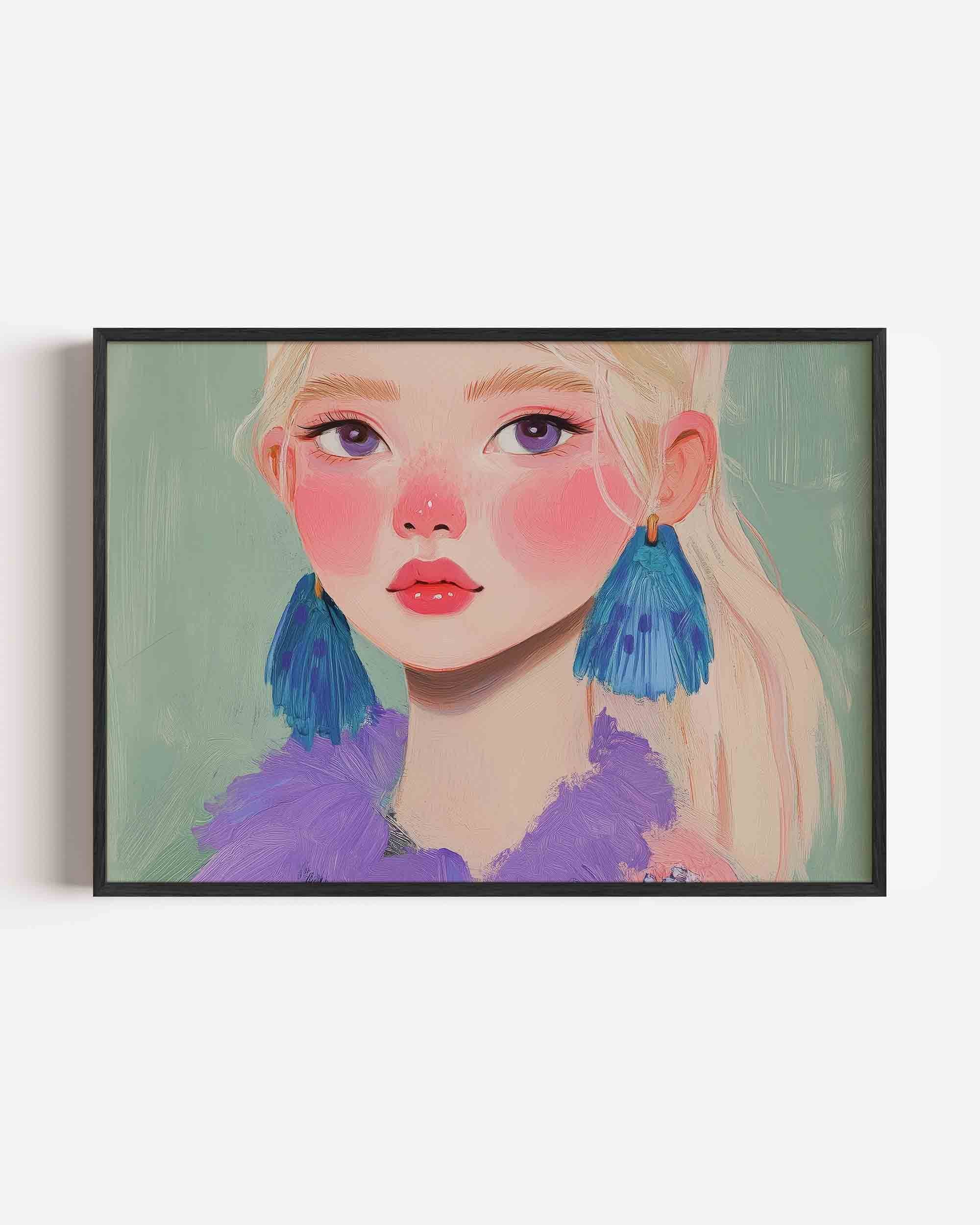 Portret met blauwe oorbellen Poster