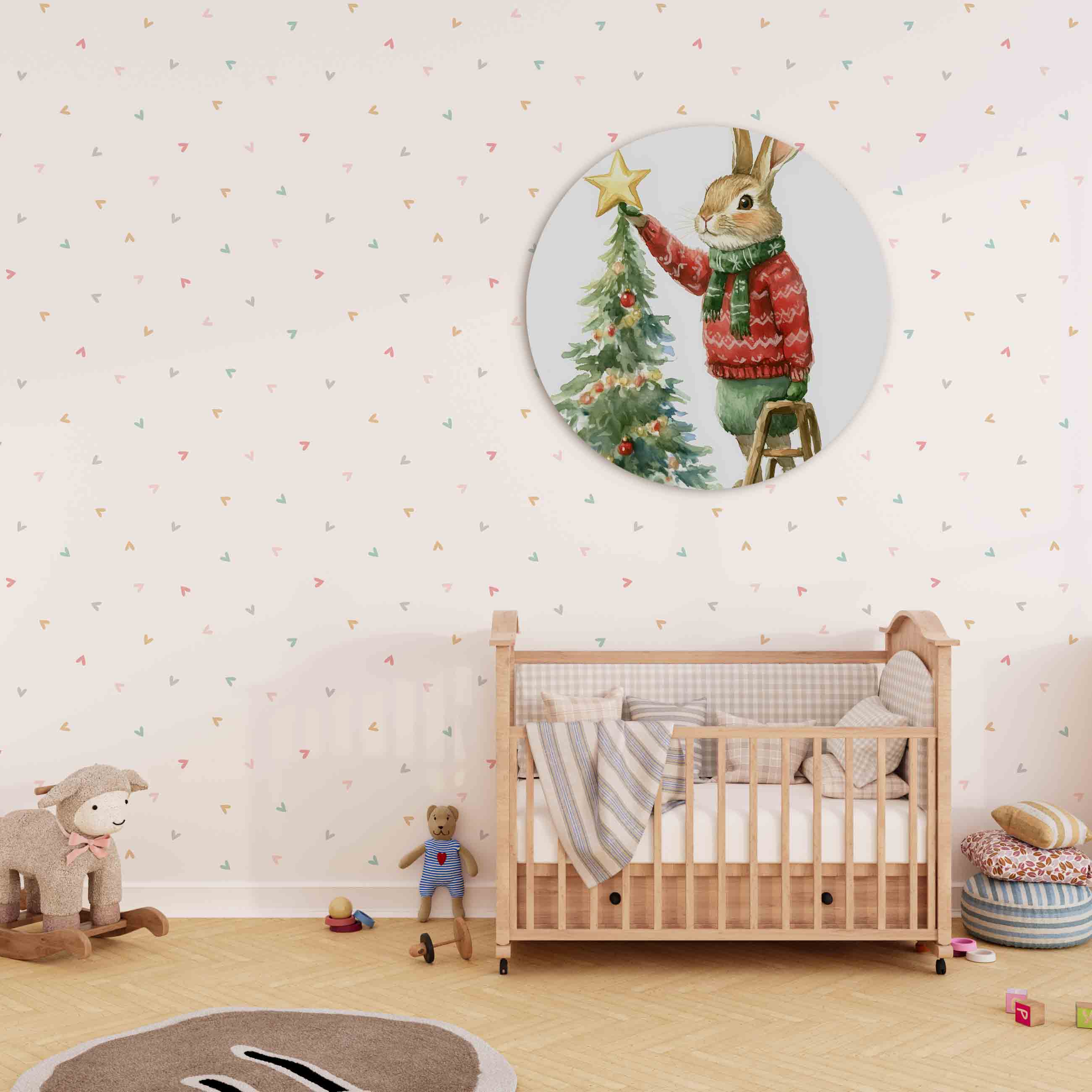 Kerstkonijn met boom Muurcirkel