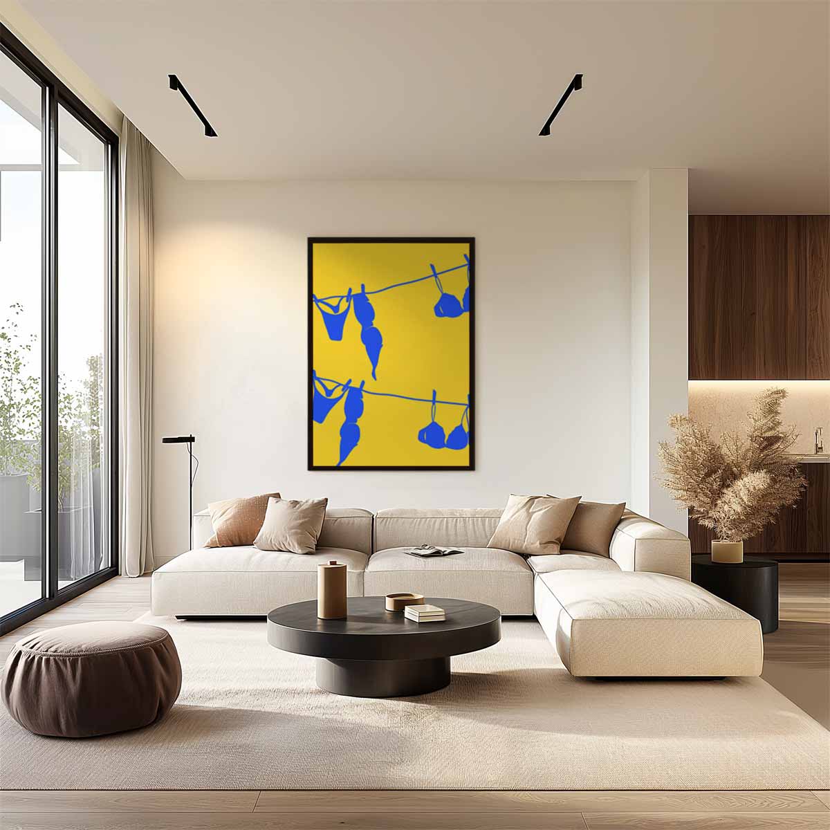 Waslijn in Blauwe Vormen Kunstwerk-canvas-dibond-plexiglas-wanddecoratie-WallArtistic