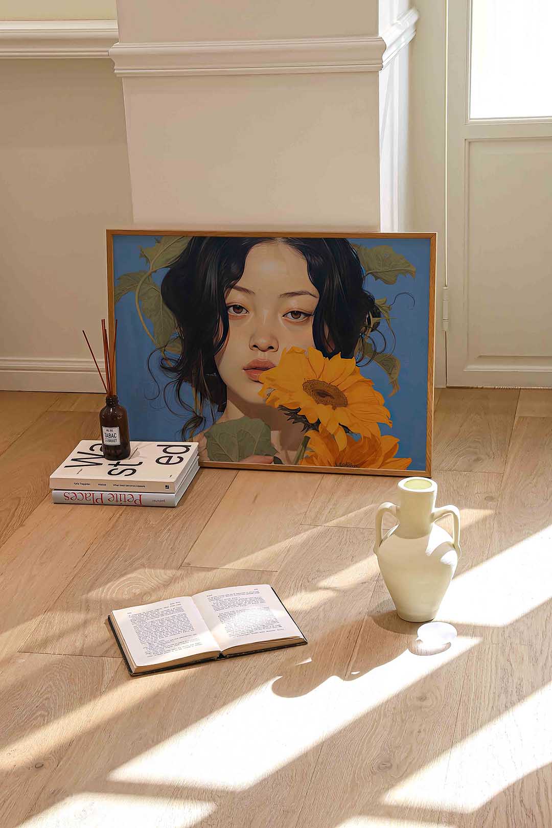 Vrouw met zonnebloem Poster