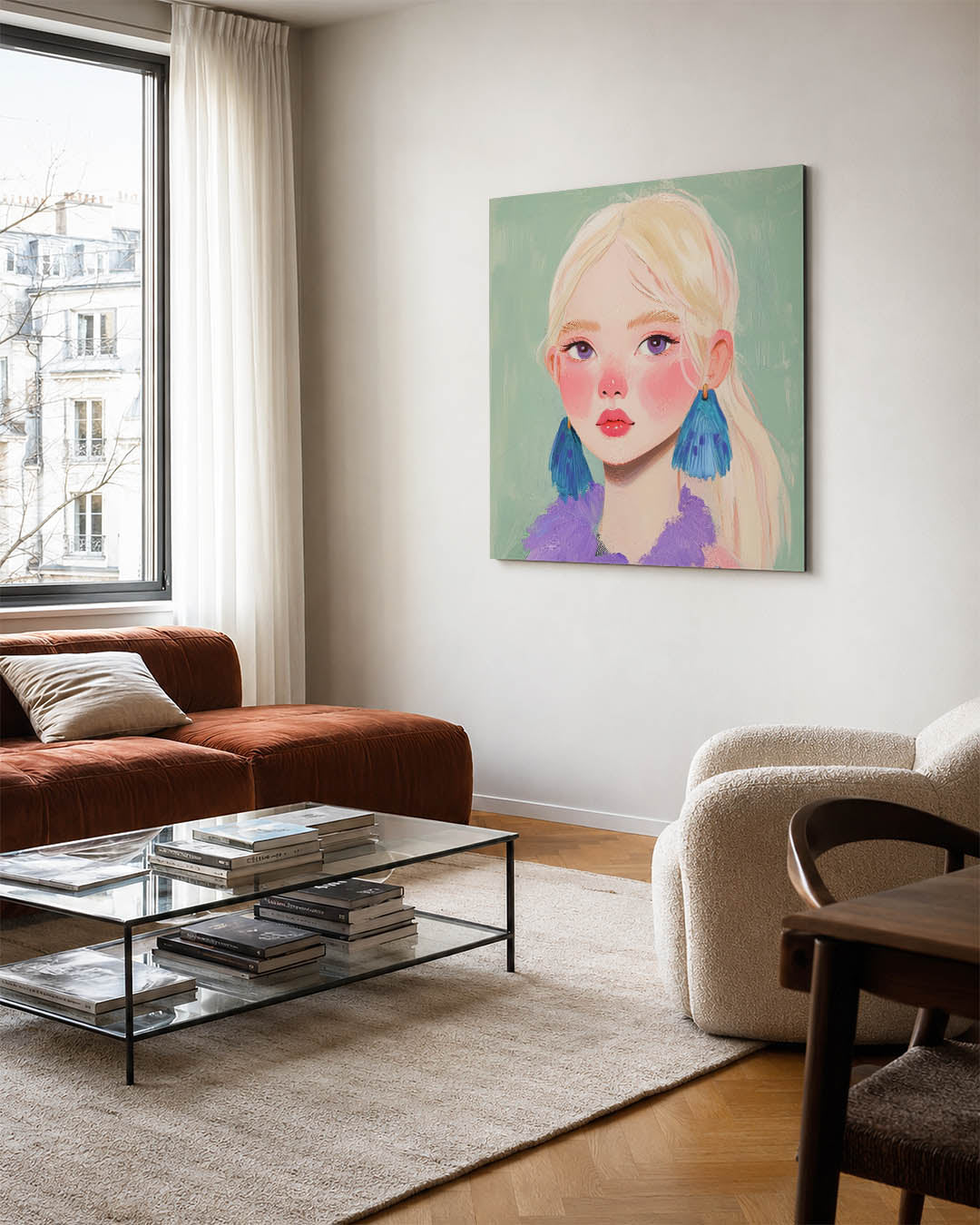 Portret met blauwe accenten Kunstwerk