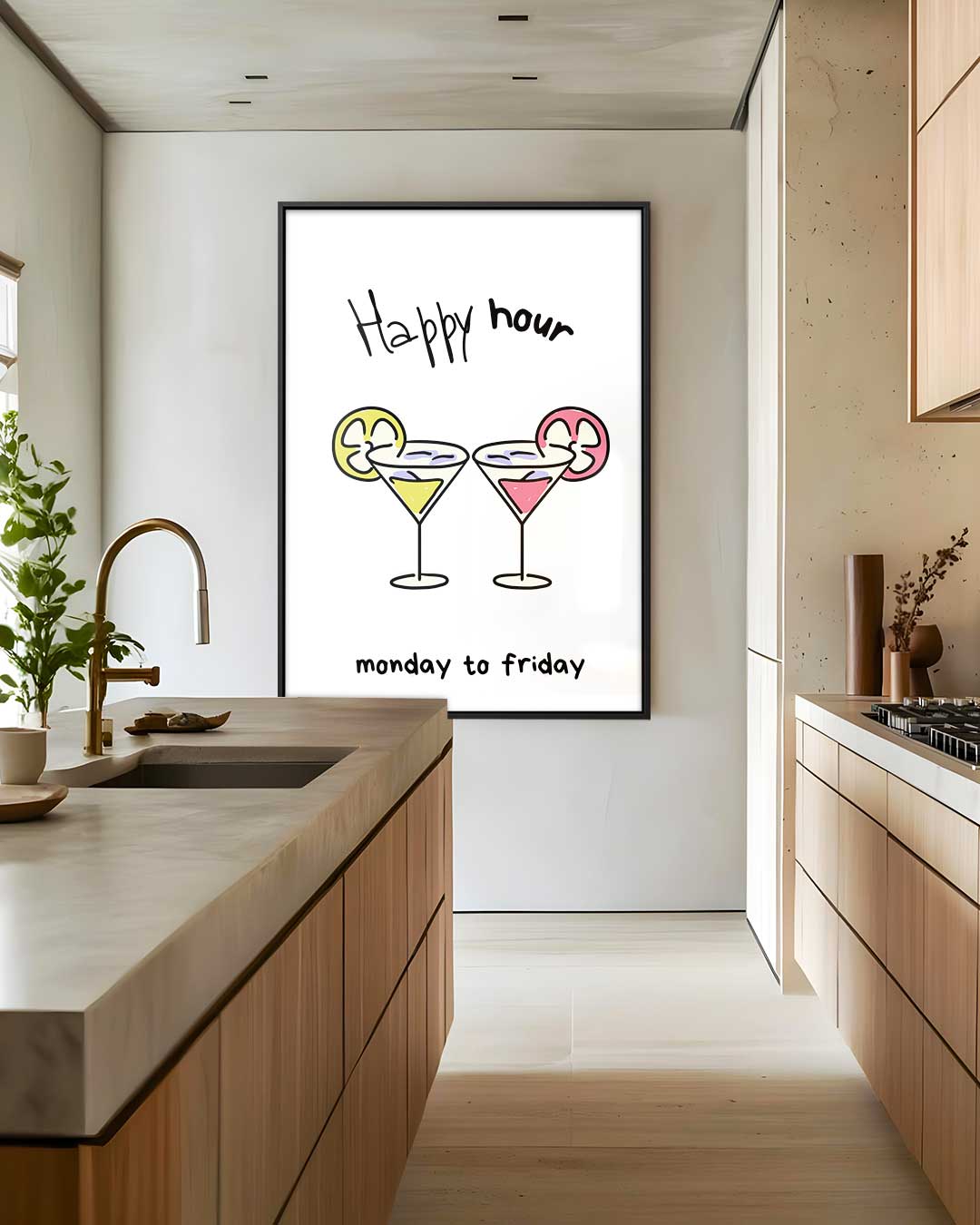 Happy Hour Illustratie Kunstwerk-canvas-dibond-plexiglas-wanddecoratie-WallArtistic