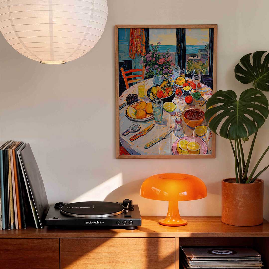 Fruit en bloemen tafel Poster