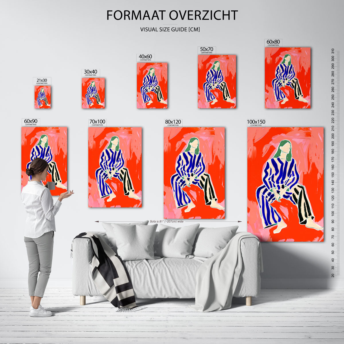 Zittende figuur met strepen Poster