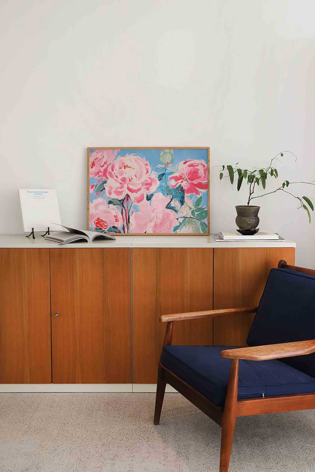 Bloemen in roze en blauw Poster