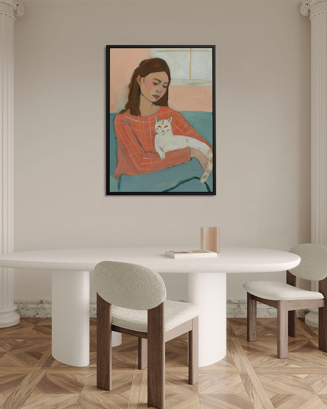 Vrouw met kat Kunstwerk