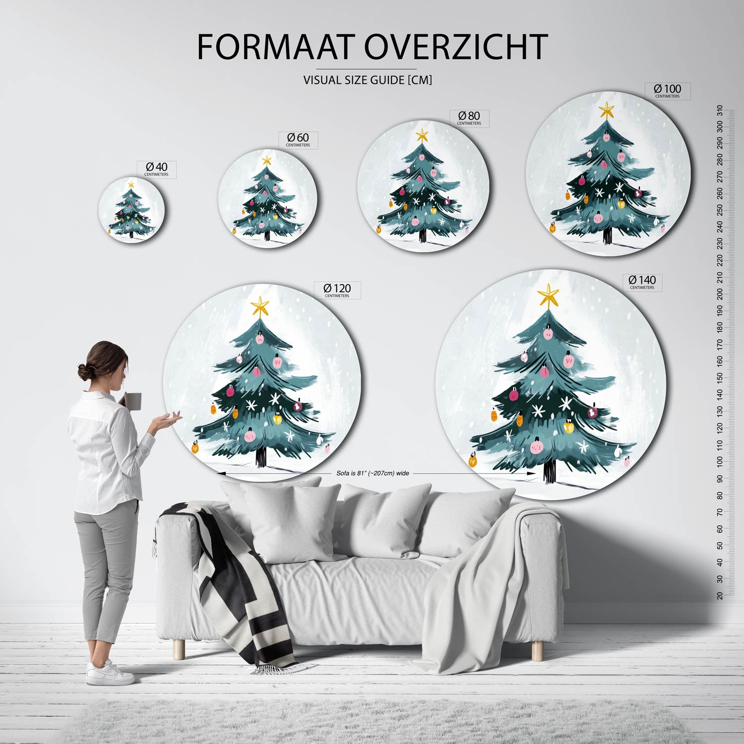 Kerstboom met versiering Muurcirkel