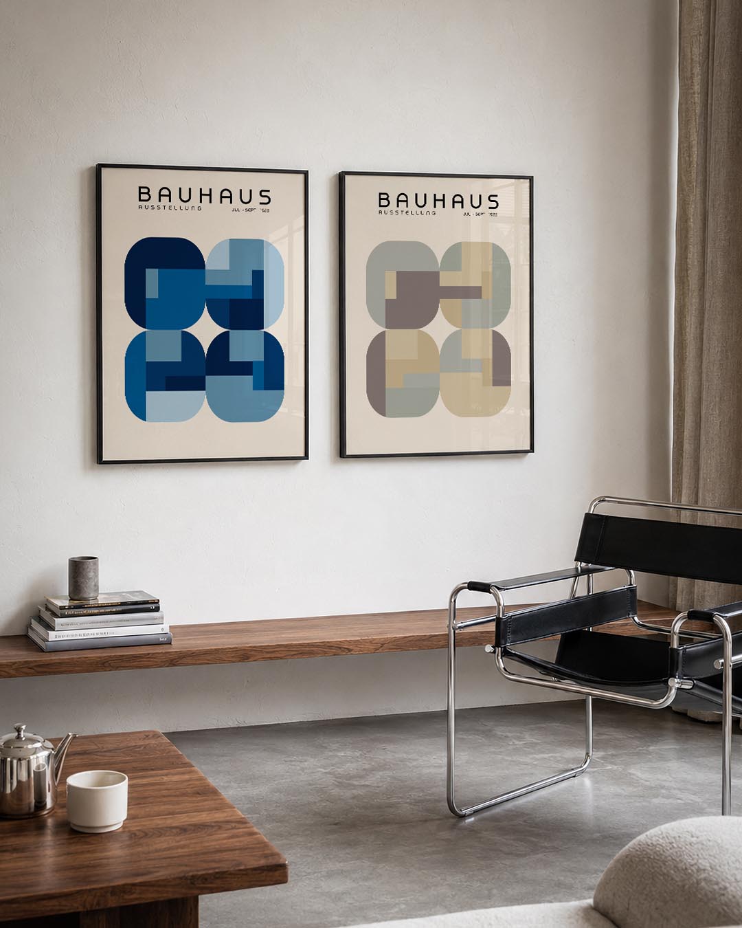 Blauwe vormenritme Posterset