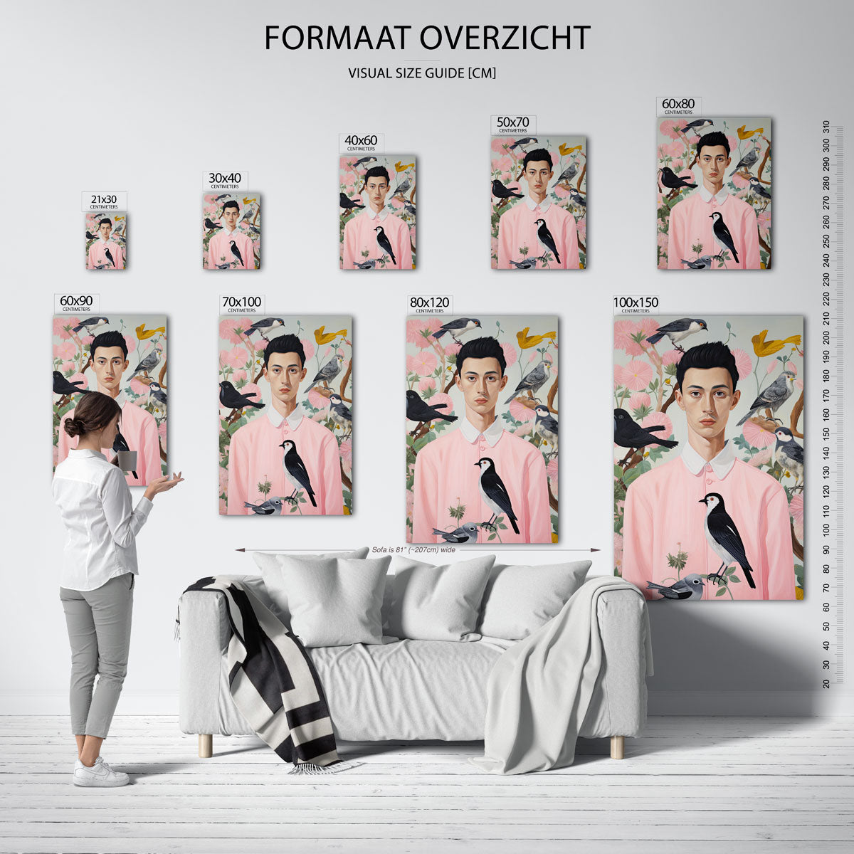 Vogels en man in roze Poster