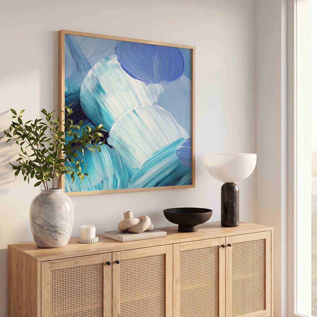 Abstracte blauwe penseelstreken Poster