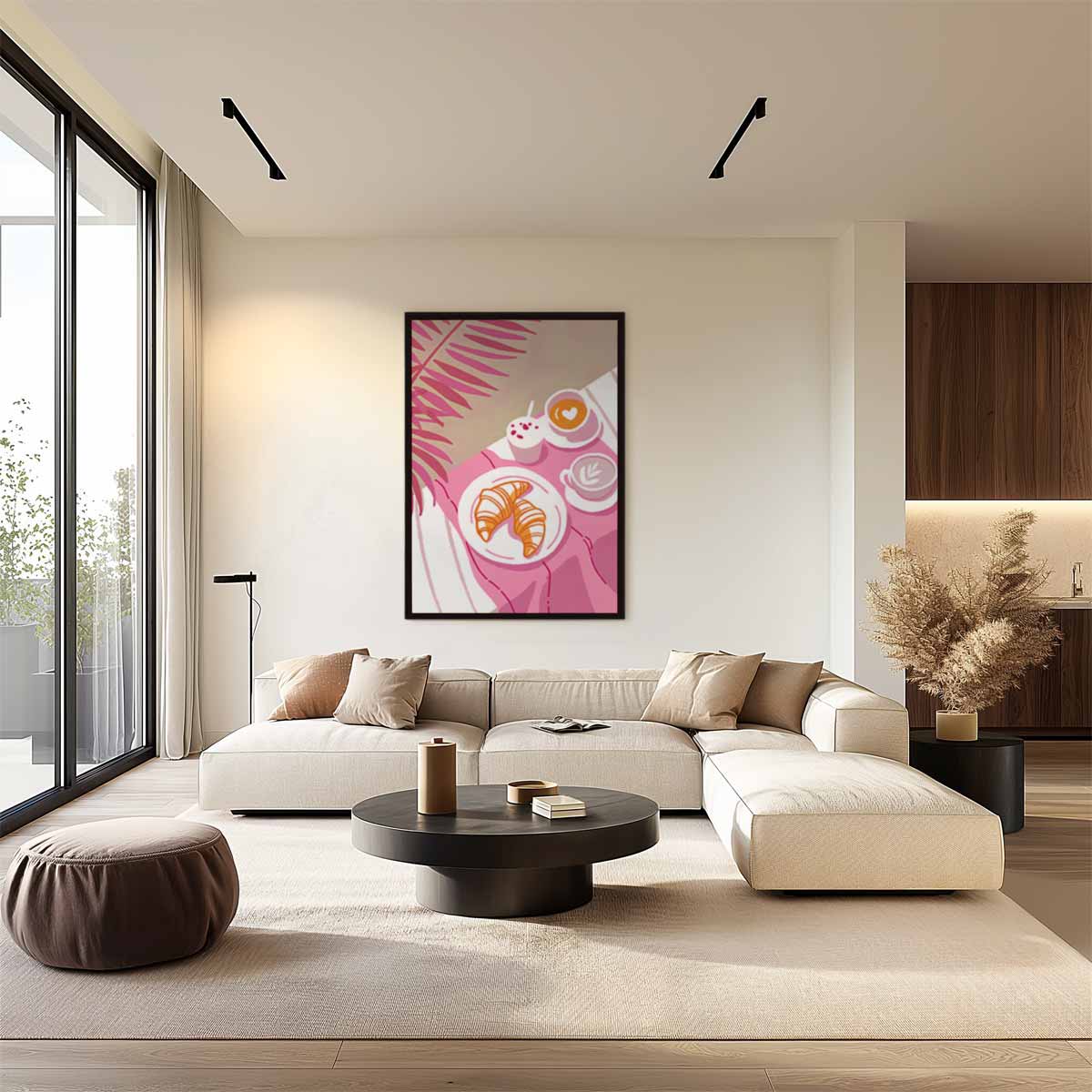 Zonnig Ontbijt op een Roze Picknickkleed Kunstwerk-canvas-dibond-plexiglas-wanddecoratie-WallArtistic