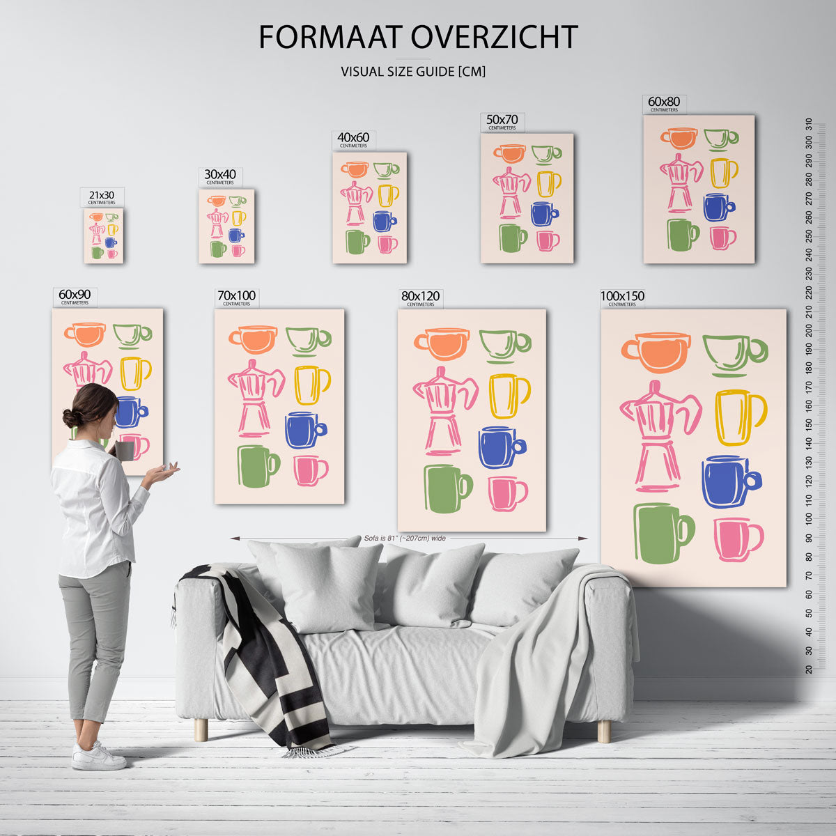 Gekleurde koffiekopjes Poster