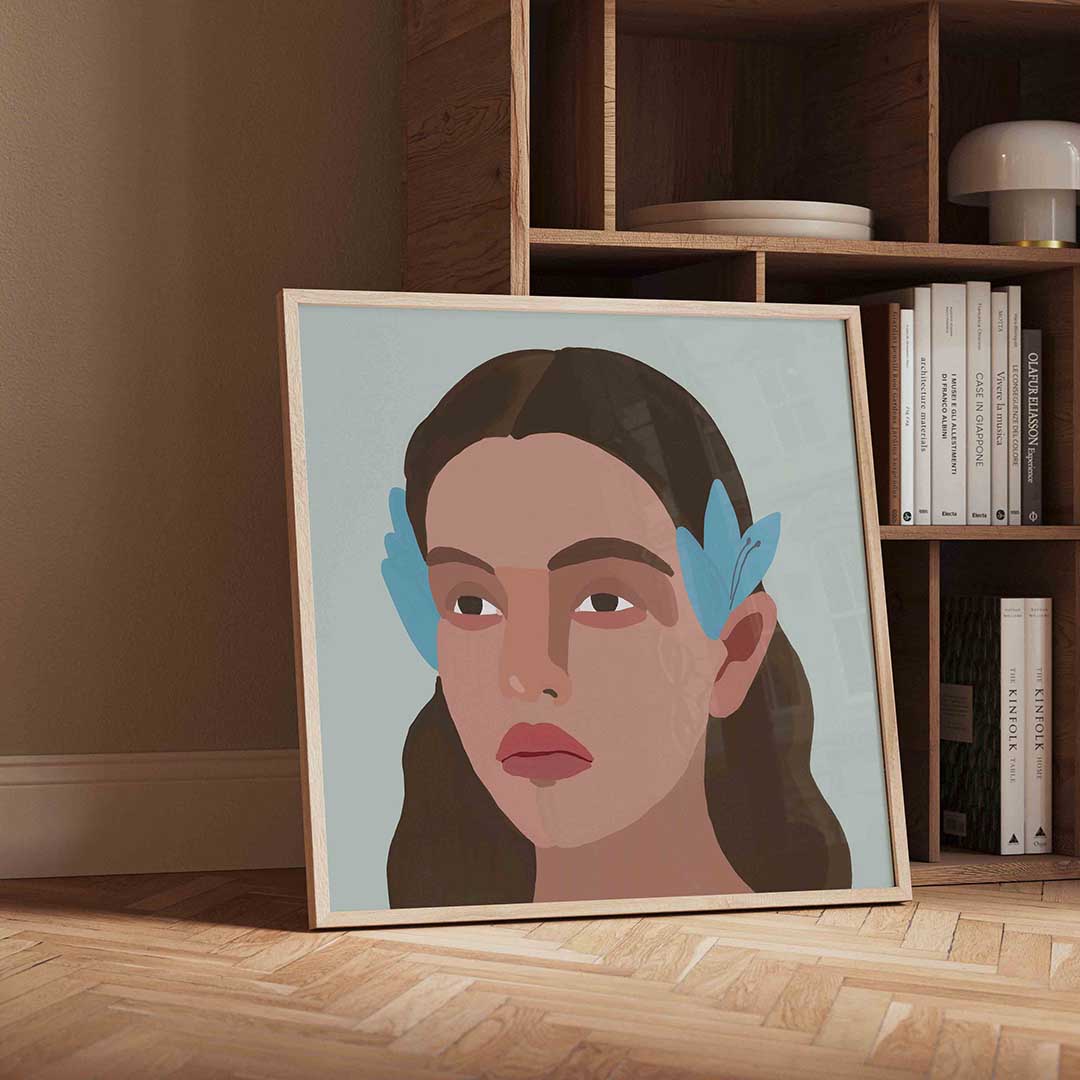 Portret met blauwe accenten Poster