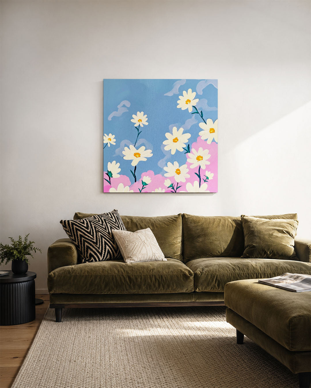 Bloemen in blauwe lucht Kunstwerk
