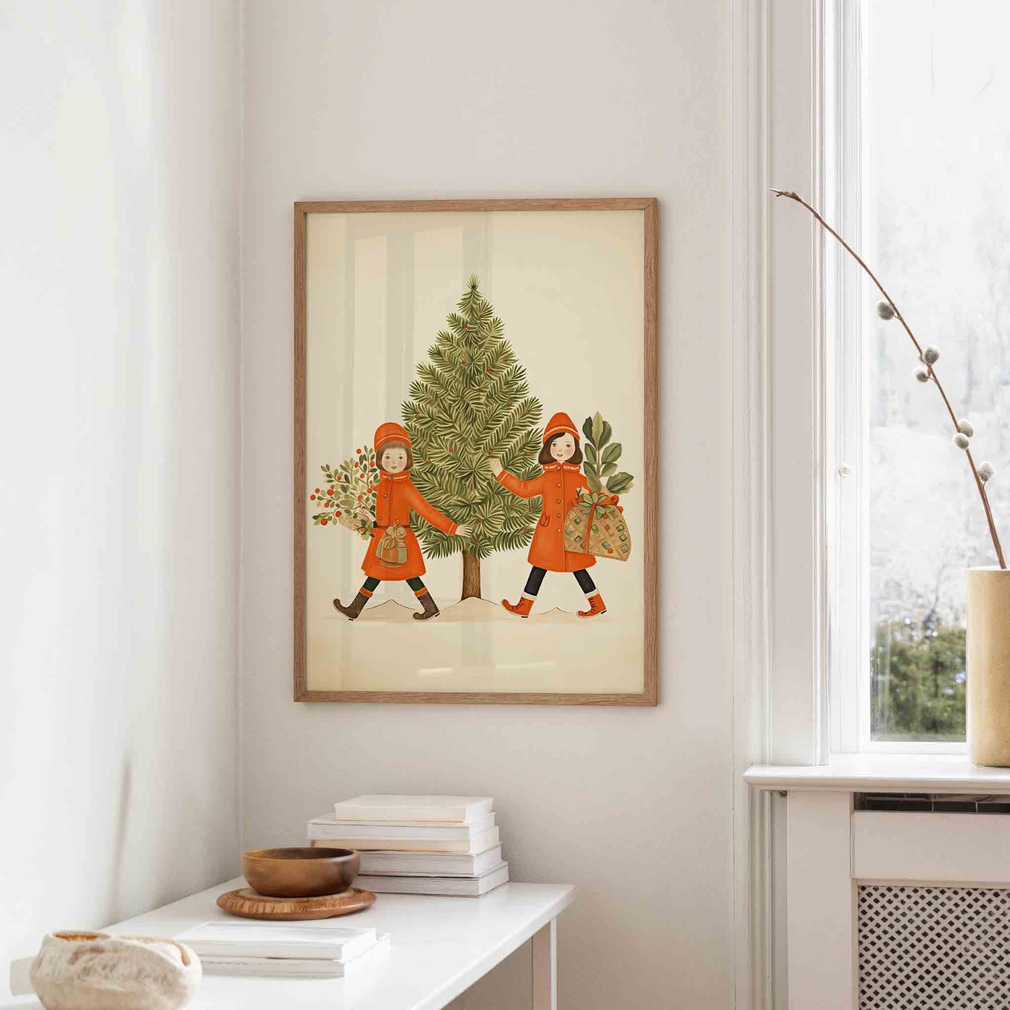 Kinderen met kerstboom Poster